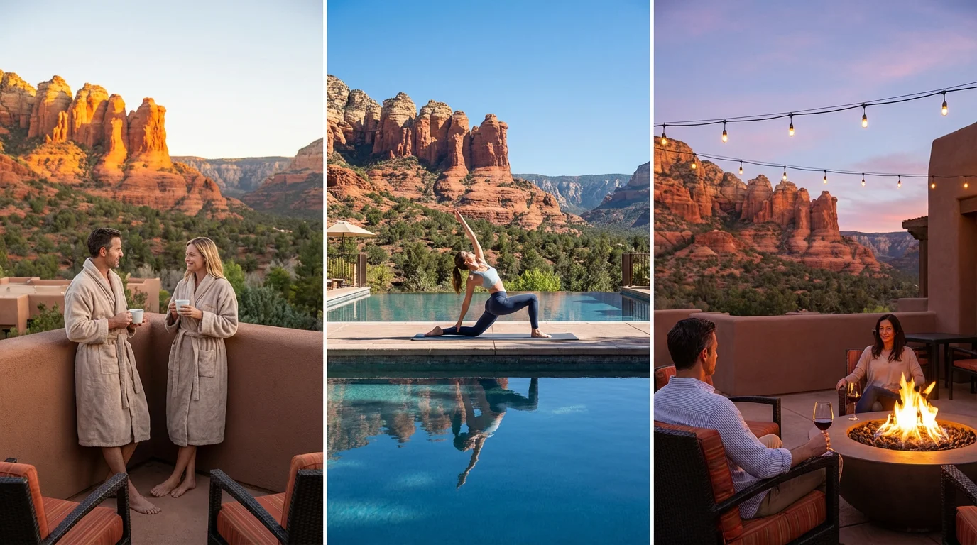 Individuals enjoying all that Enchantment Resort in Sedona has to offer in different scenes